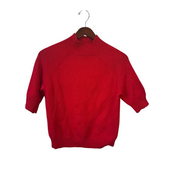 THEORY Jodi B. Cashmere Sweater Mock Neck Red Size Large Half Sleeves Minimalist - Picture 2 of 7